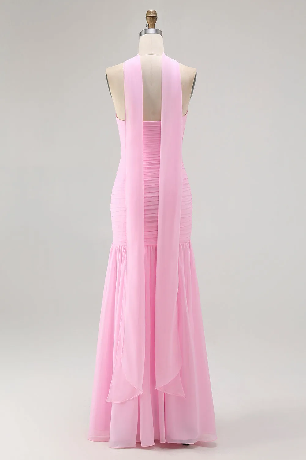 Pink Strapless Ruched Mermaid Long Bridesmaid Dress with Slit sold by Wedtrend product image thumbnail 2
