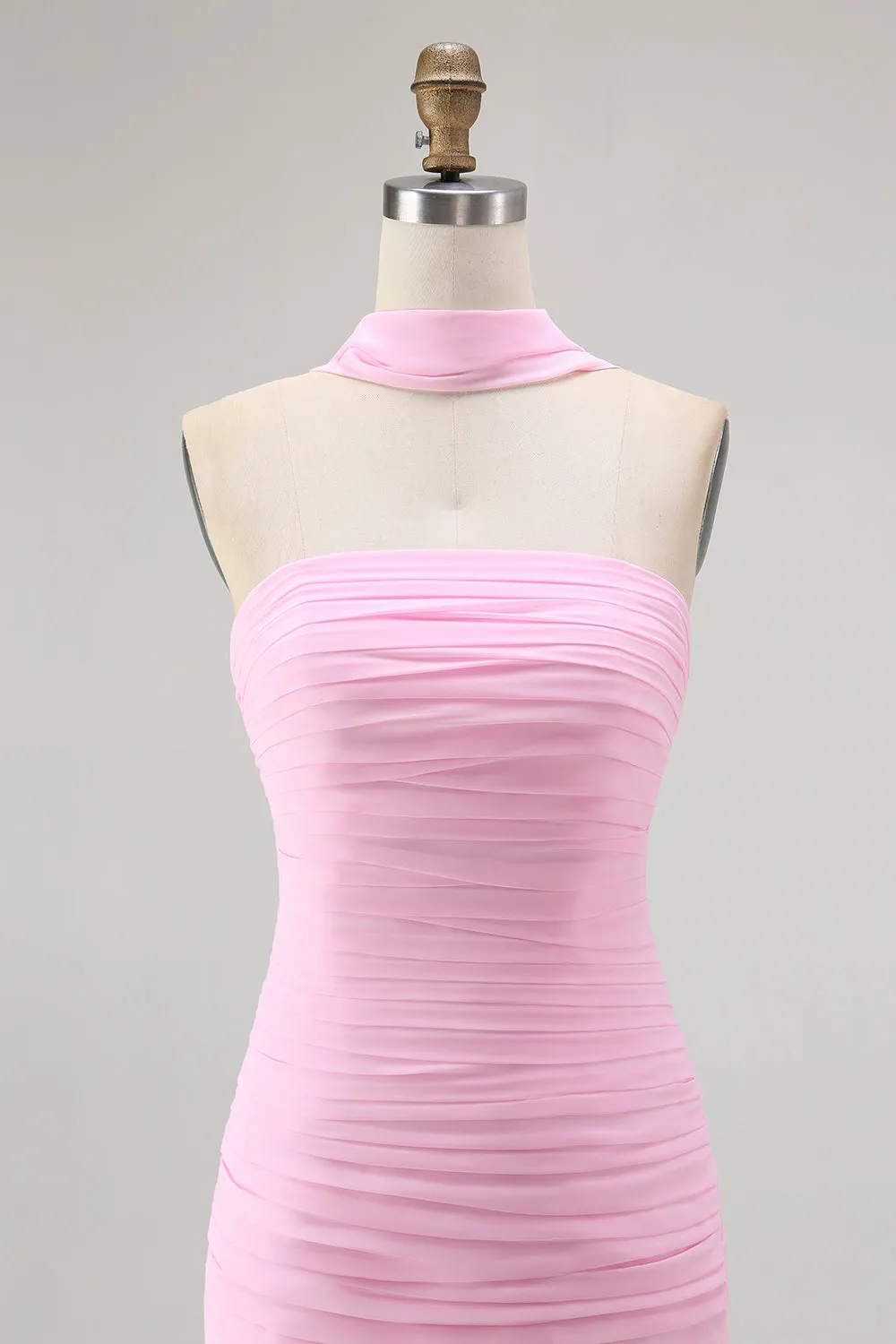 Pink Strapless Ruched Mermaid Long Bridesmaid Dress with Slit sold by Wedtrend product image thumbnail 4