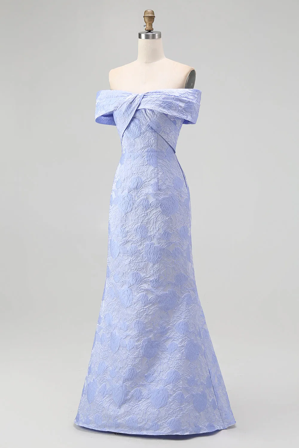 Elegant Off The Shoulder Floral Jacquard Mermaid Maxi Blue Formal Dress sold by Wedtrend product image thumbnail 3