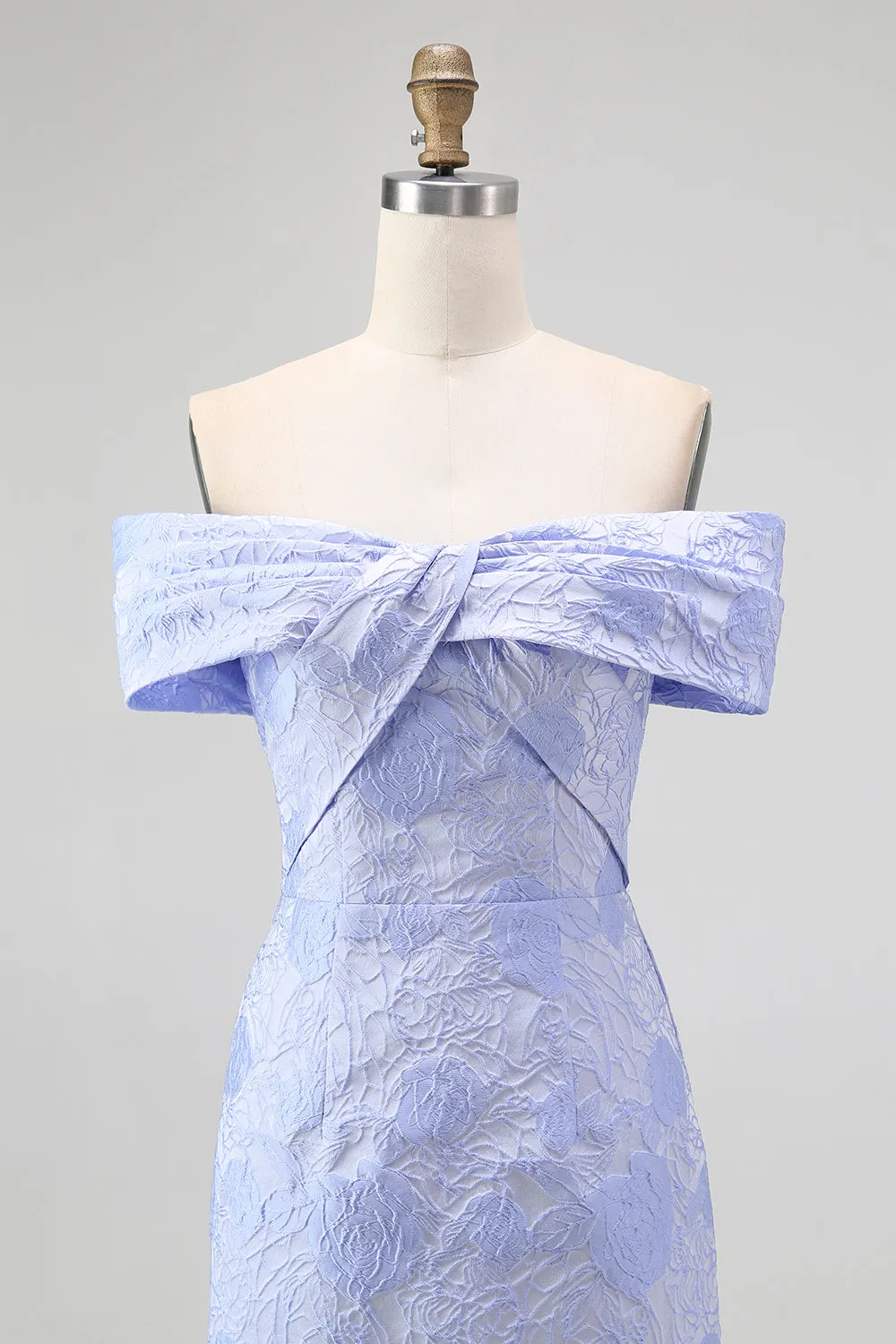 Elegant Off The Shoulder Floral Jacquard Mermaid Maxi Blue Formal Dress sold by Wedtrend product image thumbnail 4
