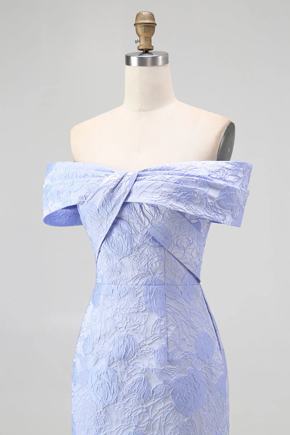 Elegant Off The Shoulder Floral Jacquard Mermaid Maxi Blue Formal Dress sold by Wedtrend product image thumbnail 5
