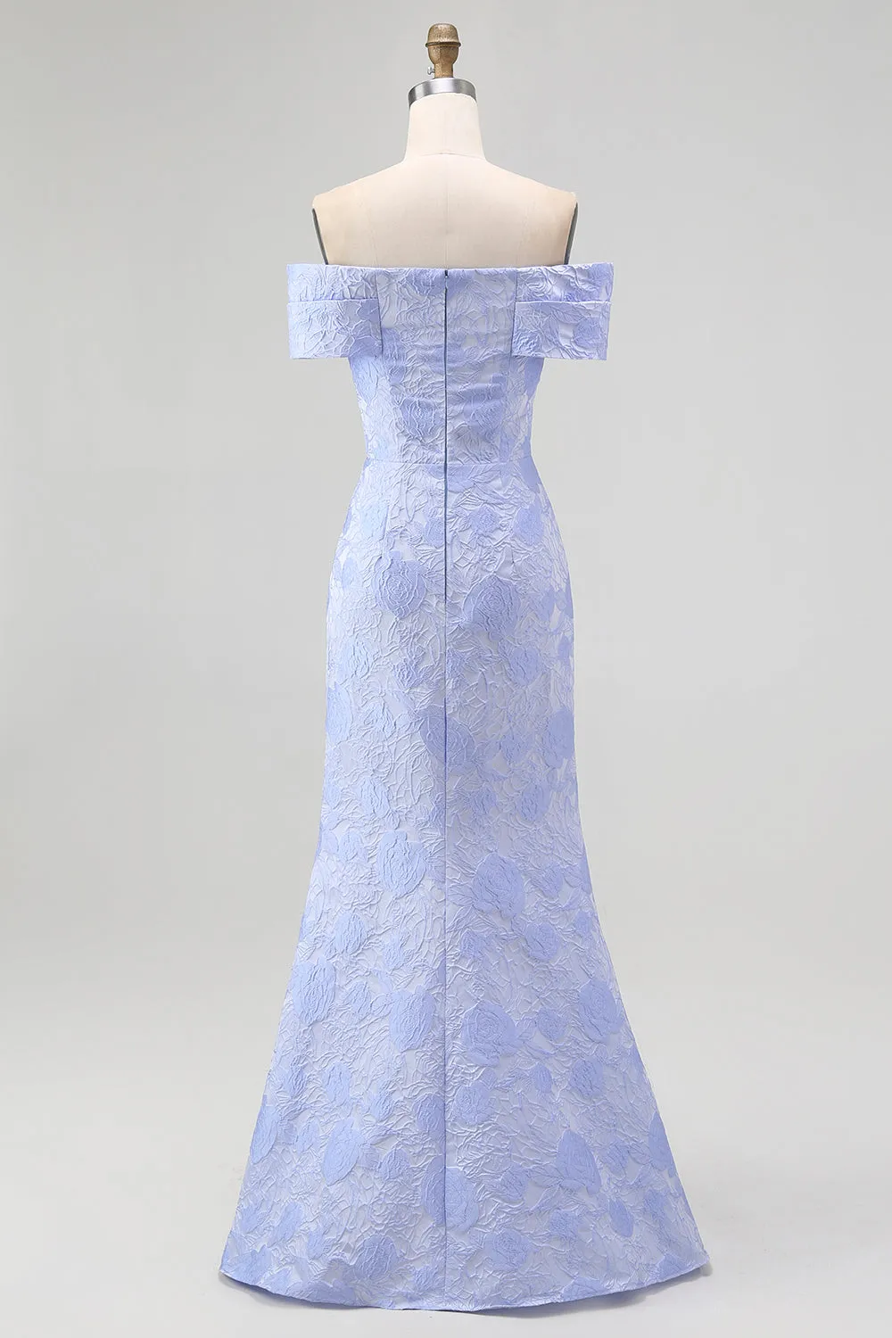 Elegant Off The Shoulder Floral Jacquard Mermaid Maxi Blue Formal Dress sold by Wedtrend product image thumbnail 2