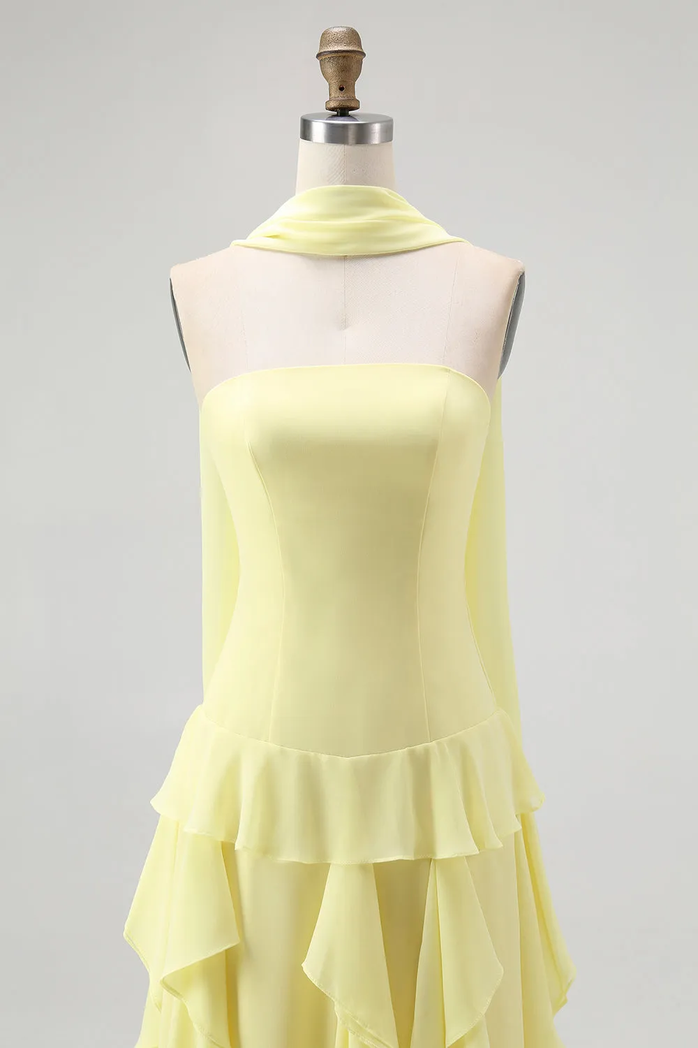 Yellow A-Line Strapless Chiffon Long Bridesmaid Dress with Ruffles sold by Wedtrend product image thumbnail 4