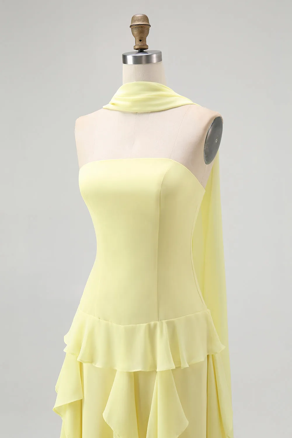 Yellow A-Line Strapless Chiffon Long Bridesmaid Dress with Ruffles sold by Wedtrend product image thumbnail 5