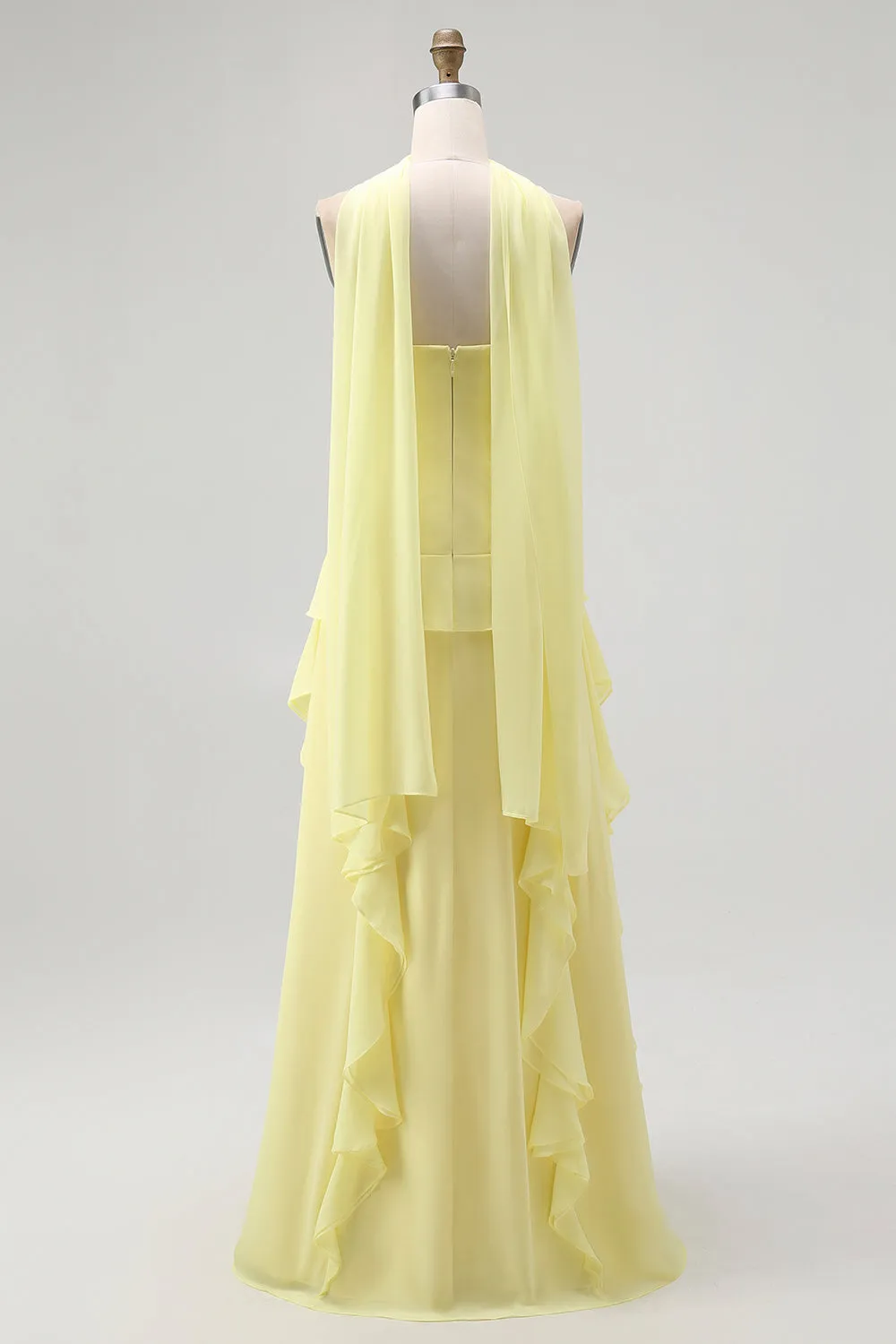 Yellow A-Line Strapless Chiffon Long Bridesmaid Dress with Ruffles sold by Wedtrend product image thumbnail 2