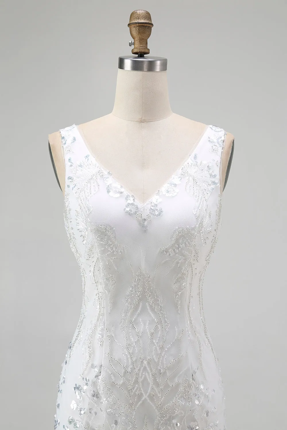 Sparkly White V-Neck Bodycon Short Homecoming Dress With Sequins sold by Wedtrend product image thumbnail 4