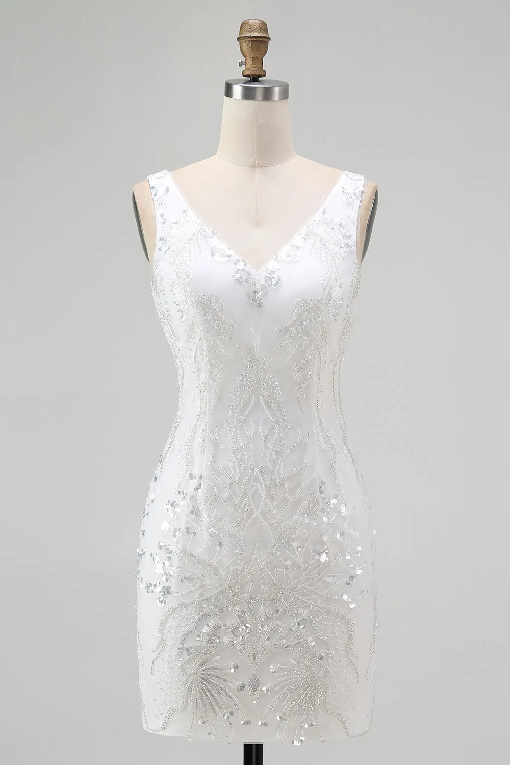 Sparkly White V-Neck Bodycon Short Homecoming Dress With Sequins sold by Wedtrend