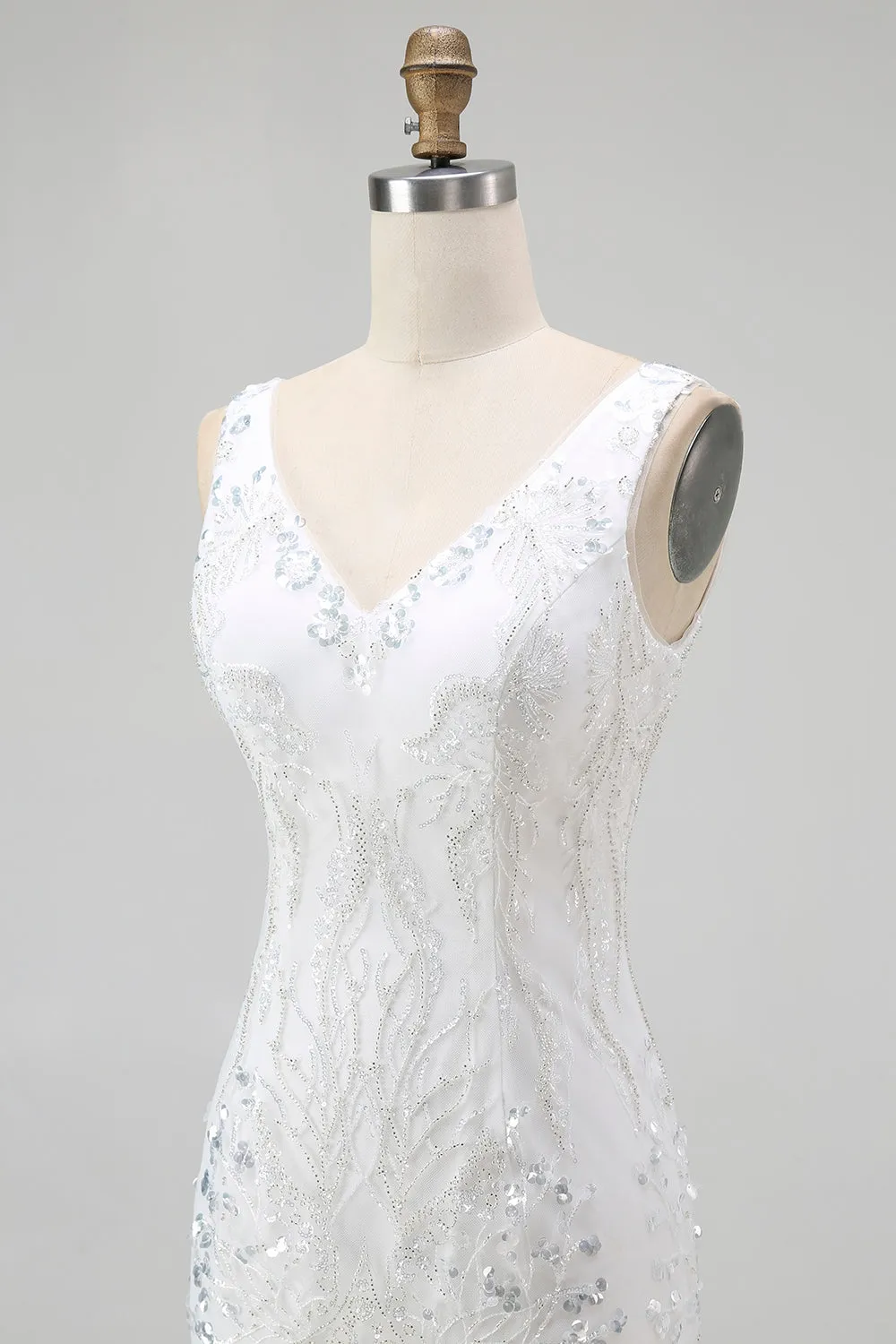 Sparkly White V-Neck Bodycon Short Homecoming Dress With Sequins sold by Wedtrend product image thumbnail 5