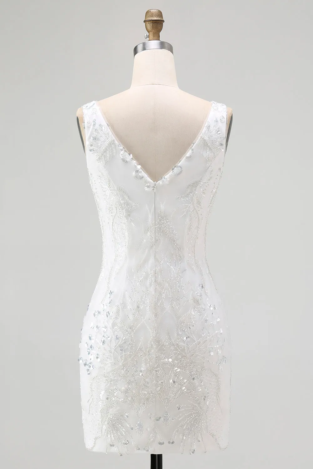 Sparkly White V-Neck Bodycon Short Homecoming Dress With Sequins sold by Wedtrend product image thumbnail 2
