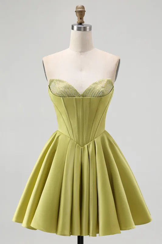 Green A-Line Sweetheart Corset Bowed Corset Homecoming Dress with Ruffles sold by Wedtrend