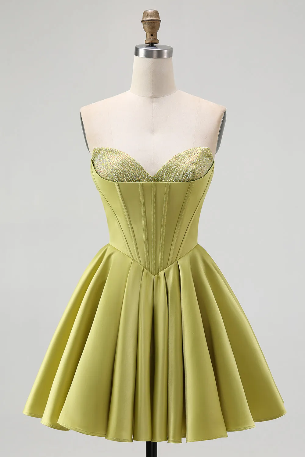 Green A-Line Sweetheart Corset Bowed Corset Homecoming Dress with Ruffles sold by Wedtrend