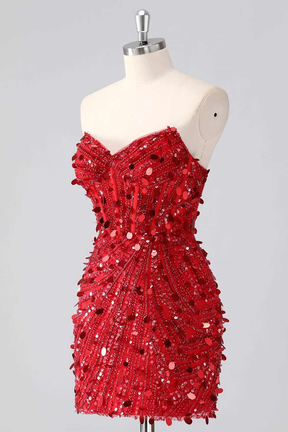 Sparkly Red Bodycon Strapless Corset Homecoming Dress With Sequins sold by Wedtrend product image thumbnail 3