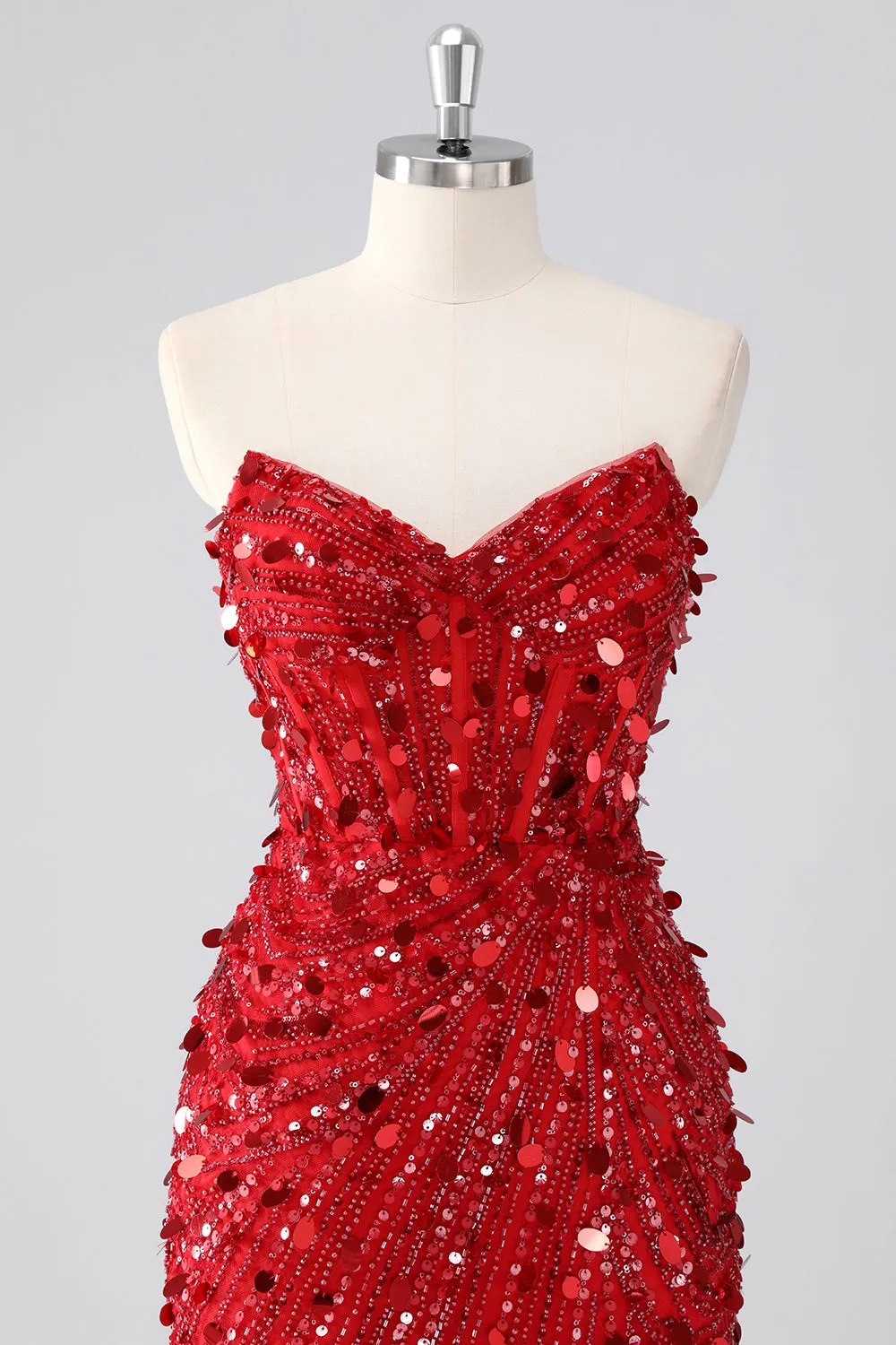 Sparkly Red Bodycon Strapless Corset Homecoming Dress With Sequins sold by Wedtrend product image thumbnail 4