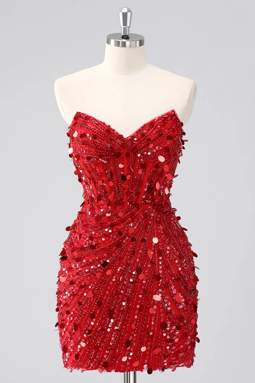Sparkly Red Bodycon Strapless Corset Homecoming Dress With Sequins sold by Wedtrend