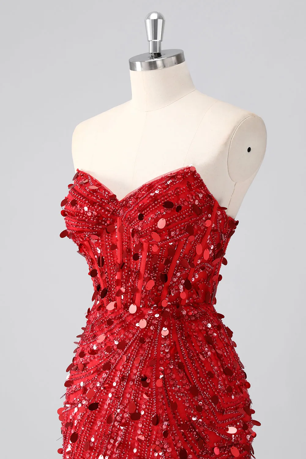 Sparkly Red Bodycon Strapless Corset Homecoming Dress With Sequins sold by Wedtrend product image thumbnail 5