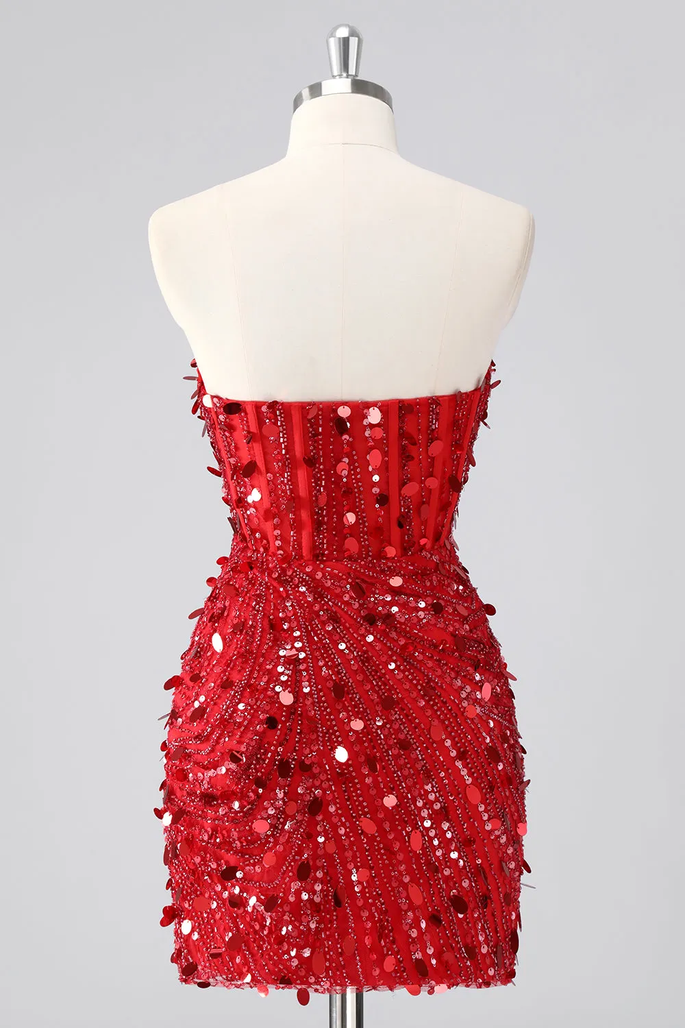 Sparkly Red Bodycon Strapless Corset Homecoming Dress With Sequins sold by Wedtrend product image thumbnail 2