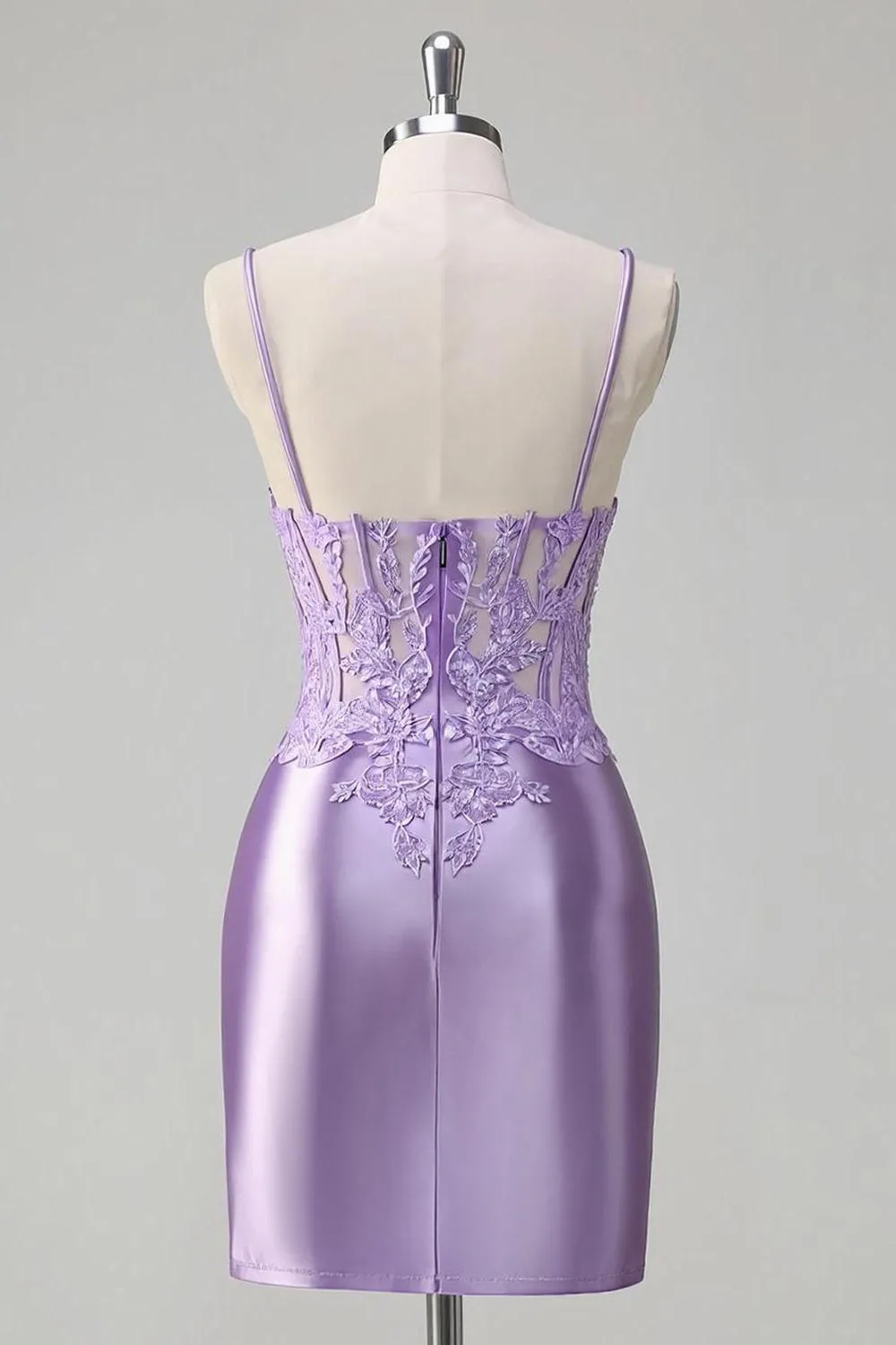 Lilac Tight Spaghetti Straps Corset Homecoming Dress with Slit sold by Wedtrend product image thumbnail 2