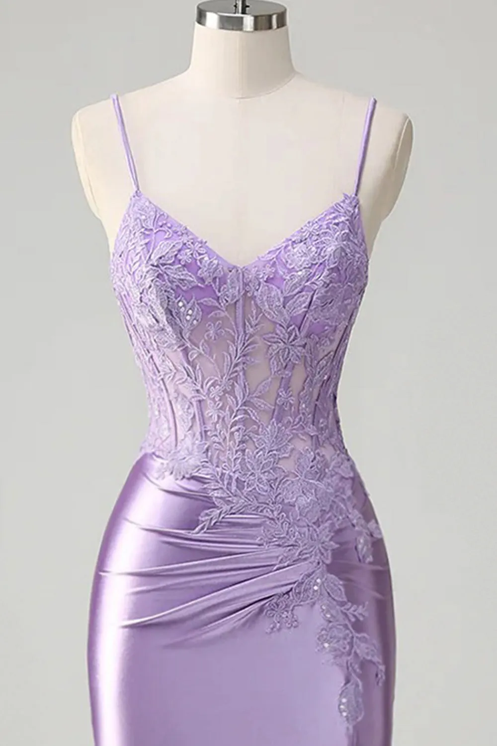 Lilac Tight Spaghetti Straps Corset Homecoming Dress with Slit sold by Wedtrend product image thumbnail 3