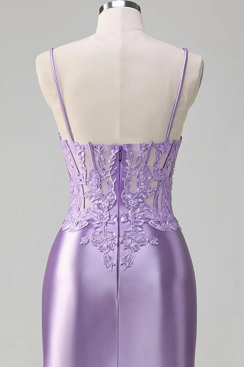 Lilac Tight Spaghetti Straps Corset Homecoming Dress with Slit sold by Wedtrend product image thumbnail 4
