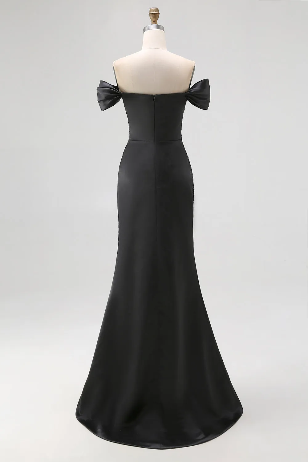 Mermaid Off The Shoulder Long Stain Black Tie Formal Dress With Slit sold by Wedtrend product image thumbnail 2