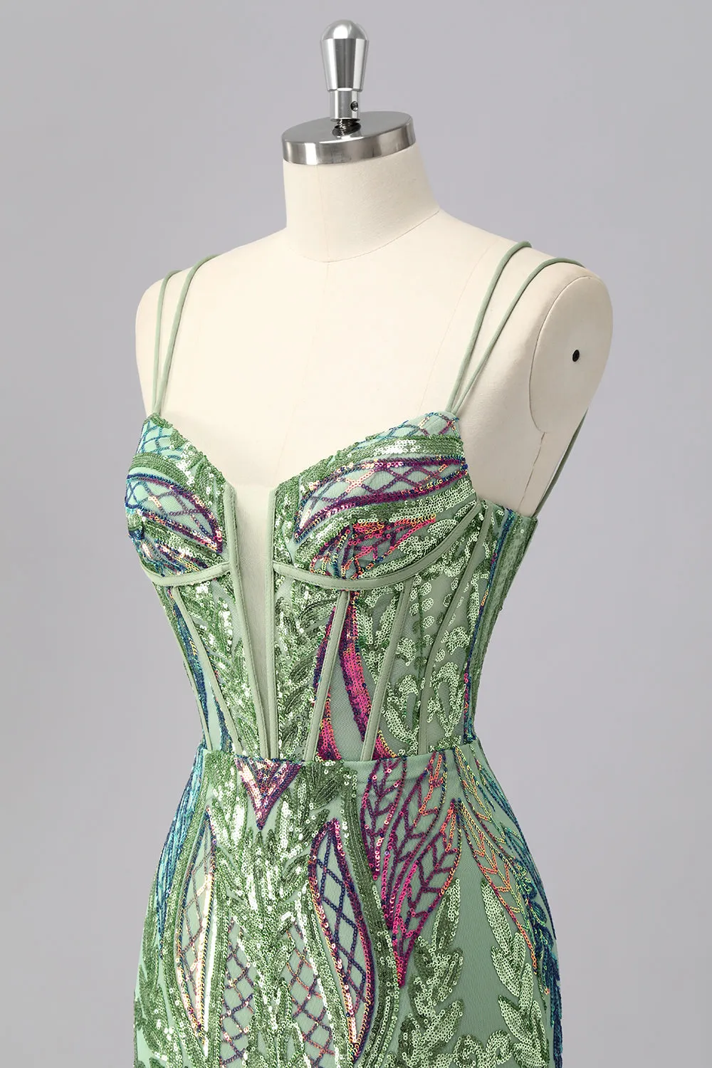 Gorgeous Green Bodycon Spaghetti Straps Corset Homecoming Dress with Sequins sold by Wedtrend product image thumbnail 5