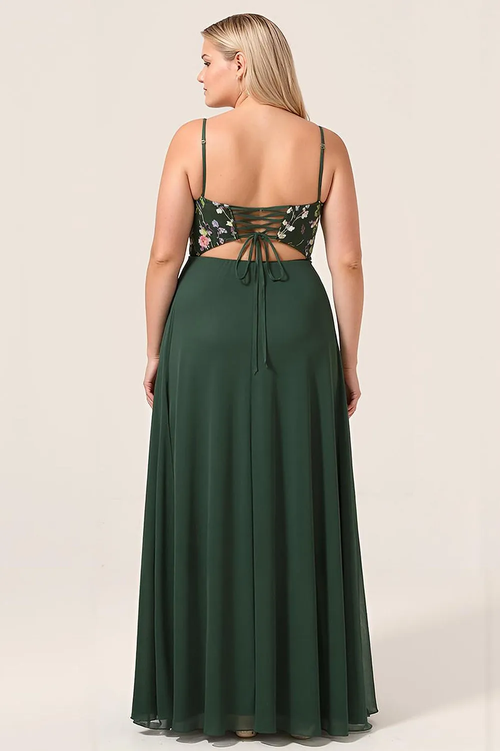 Dark Green A-Line Spaghetti Straps Plus Size Chiffon Bridesmaid Dress with 3D Flowers sold by Wedtrend product image thumbnail 3