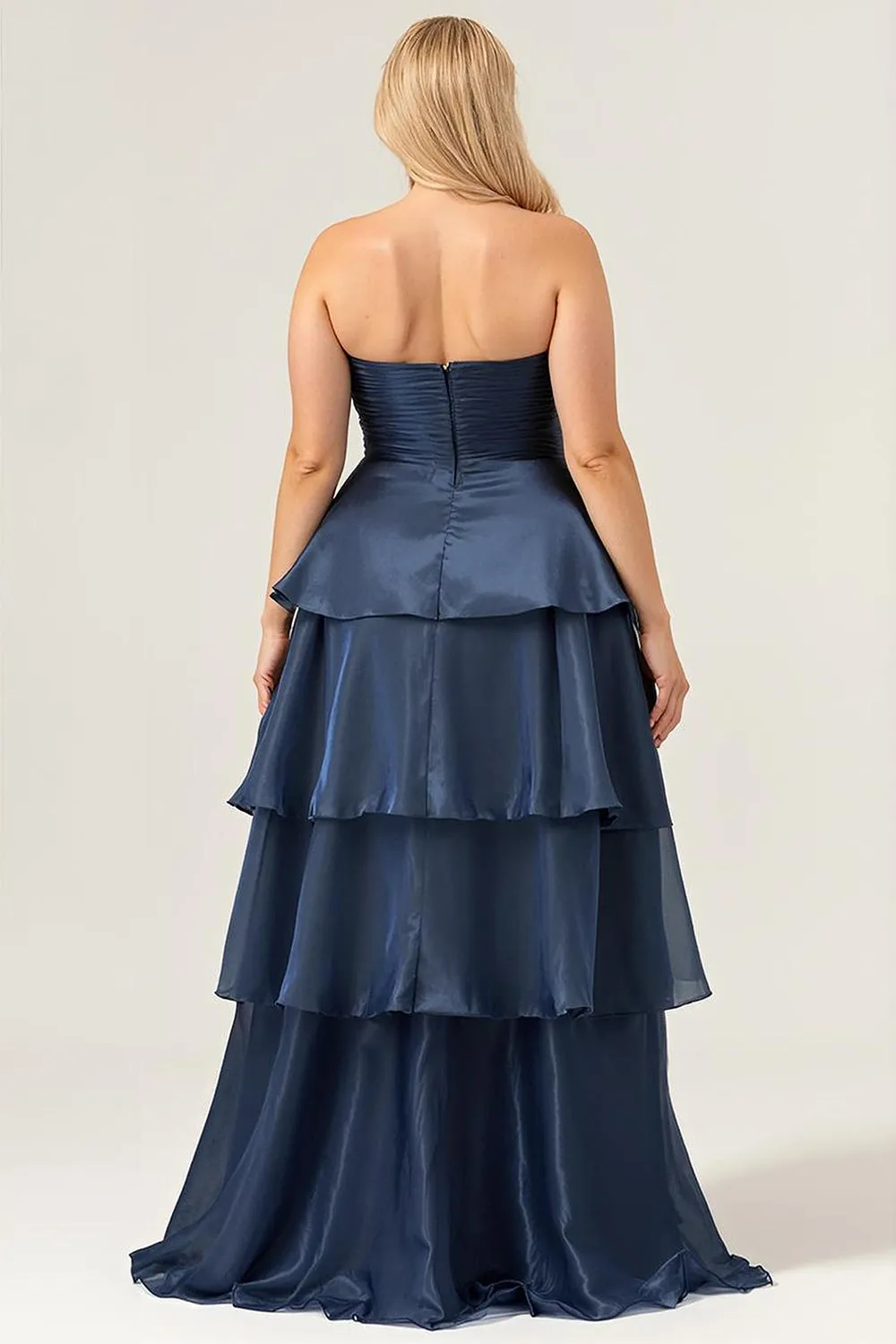 Dark Navy A Line Strapless Tiered Pleated Ruffled Plus Size Maxi Dress sold by Wedtrend product image thumbnail 3
