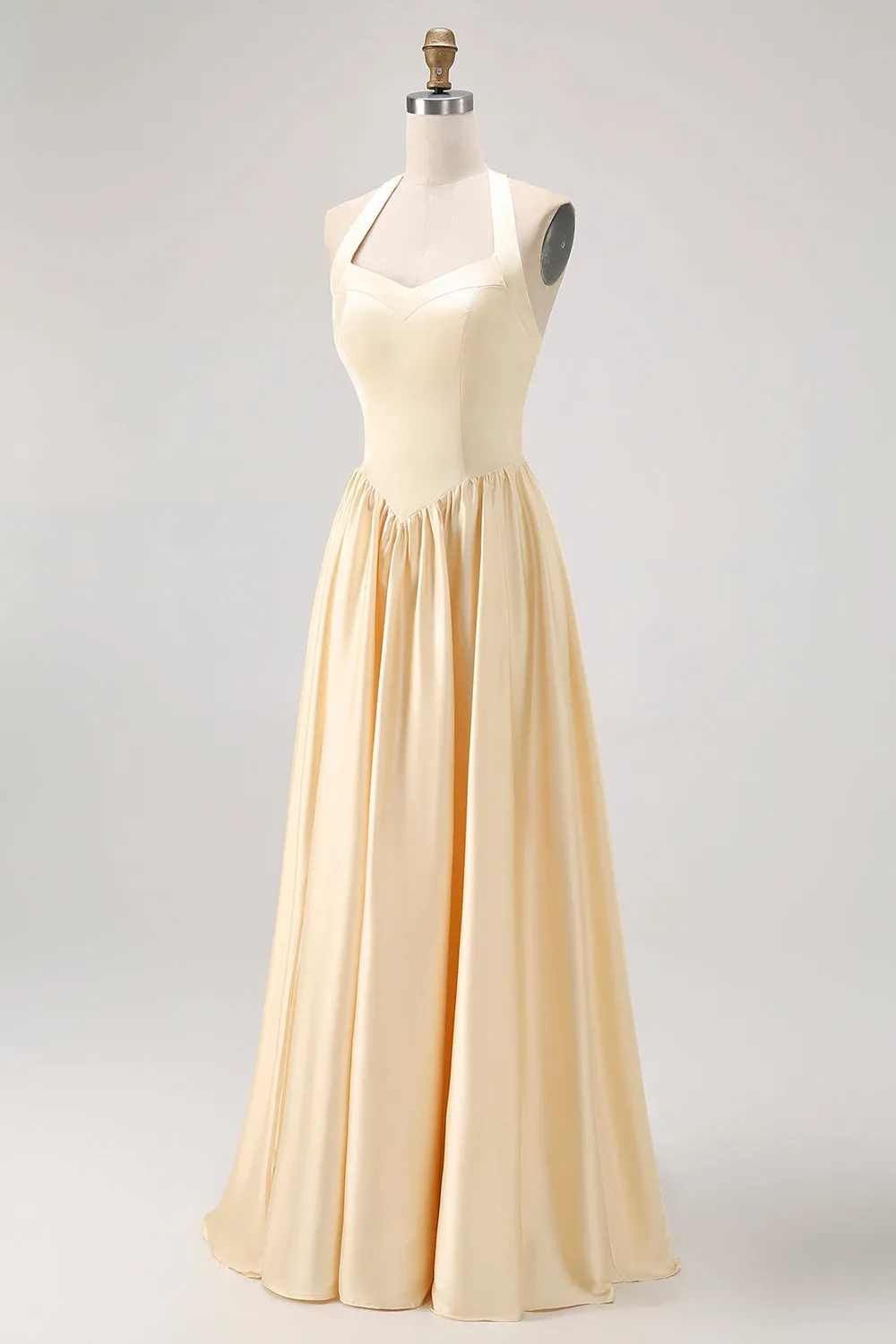 Daffodil Halter A Line Satin Long Bridesmaid Dress with Lace Up Back sold by Wedtrend product image thumbnail 3