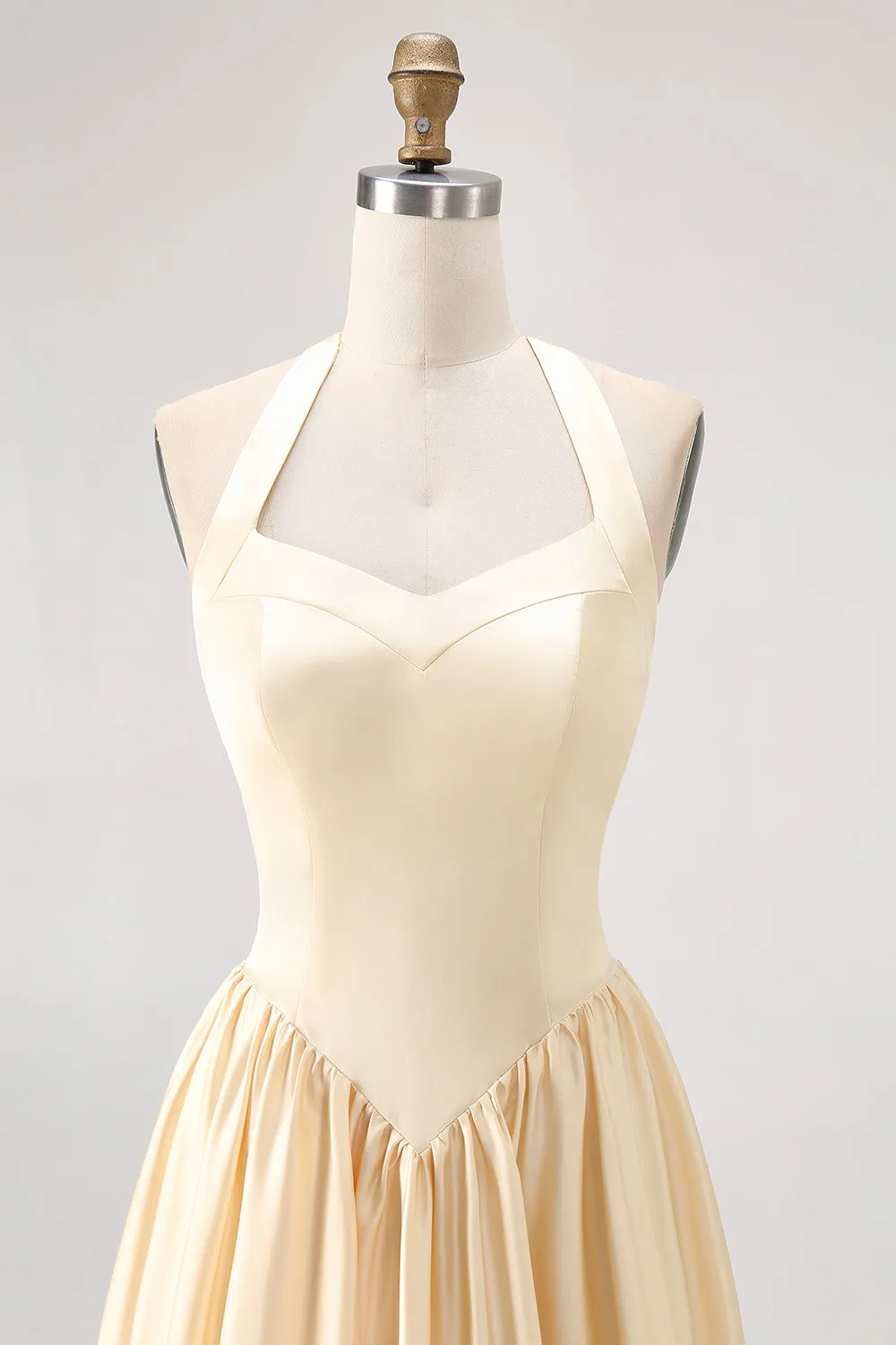 Daffodil Halter A Line Satin Long Bridesmaid Dress with Lace Up Back sold by Wedtrend product image thumbnail 4