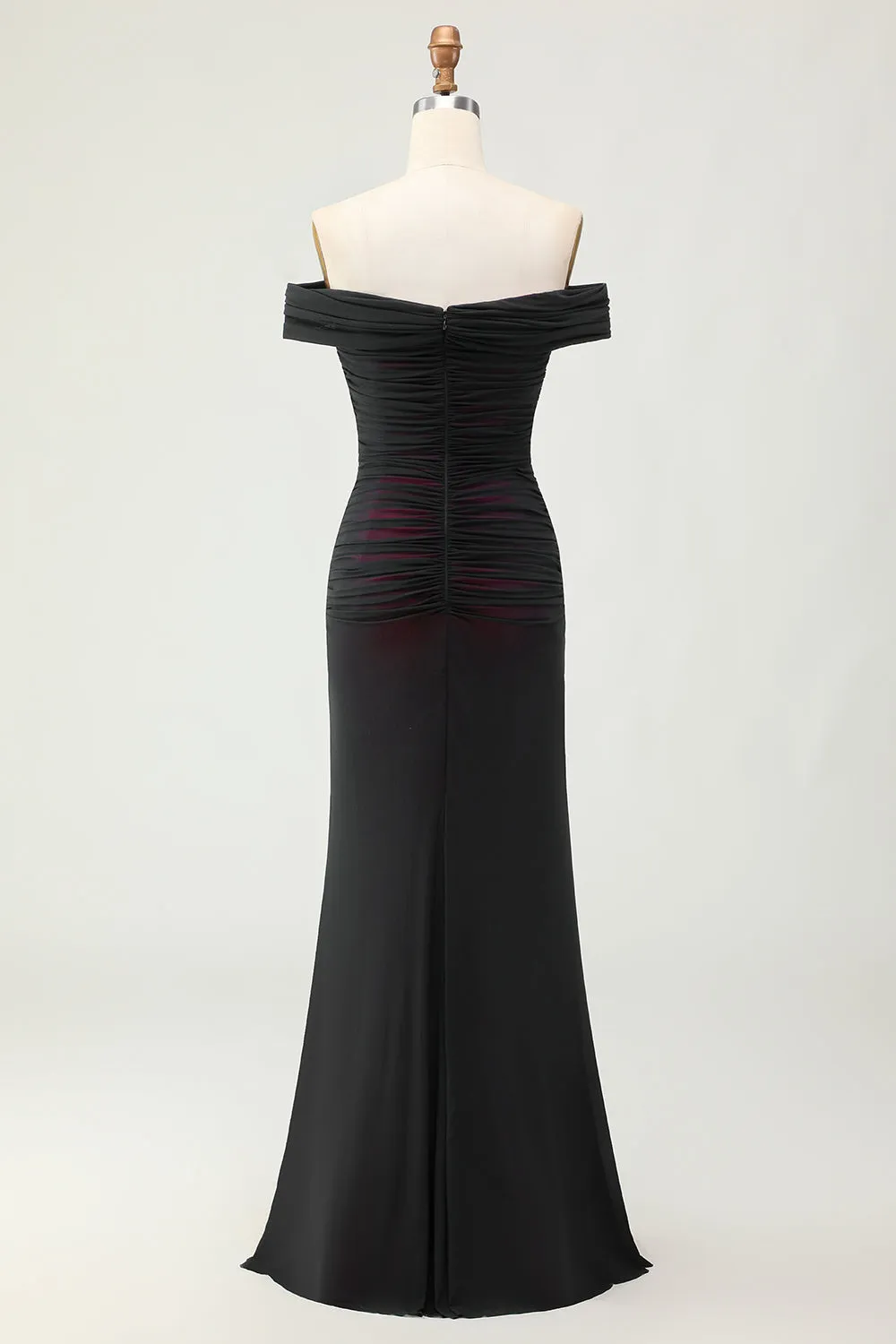 Mermaid Off the Shoulder Black Pink Ruched Maxi Dress with 3D Flower sold by Wedtrend product image thumbnail 2