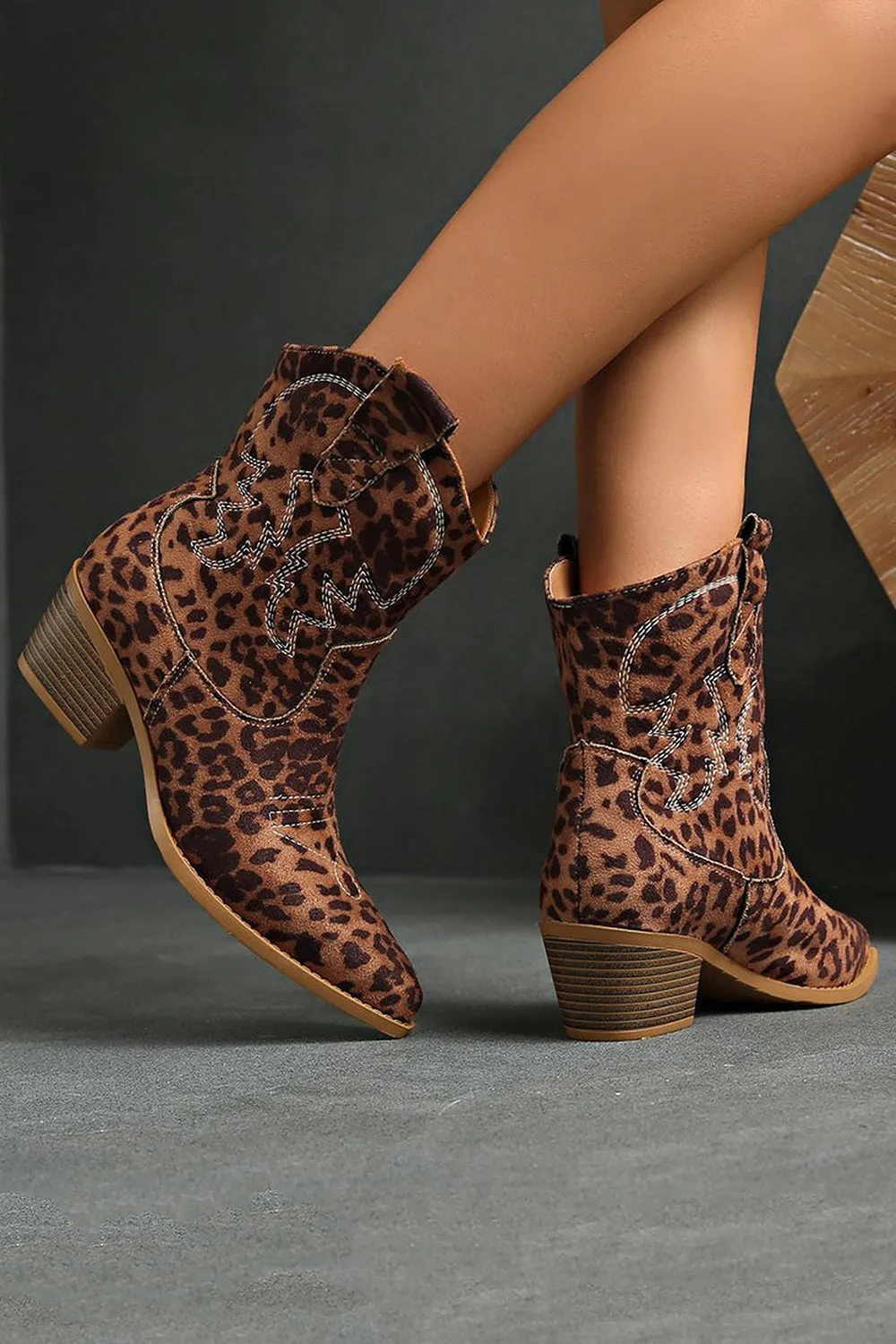 Bown Leopard Print Western Ankle Boots with Block Heel sold by Wedtrend product image thumbnail 2