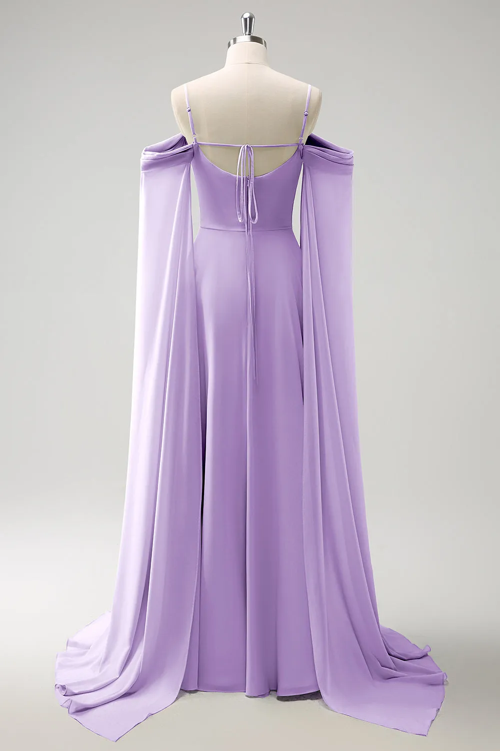 A-Line Cold Shoulder Convertible Chiffon Long Lilac Bridesmaid Dress with Capes sold by Wedtrend product image thumbnail 2