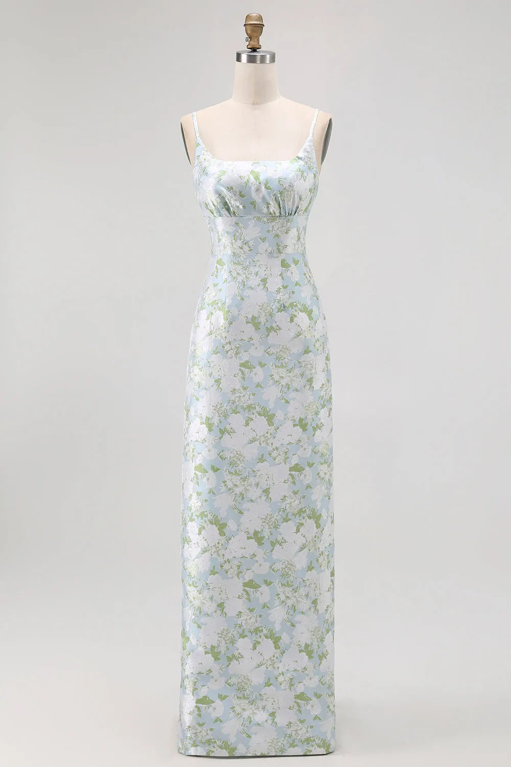 White Flower Sheath Spaghetti Straps Print Long Bridesmaid Dress with Back Slit sold by Wedtrend product image thumbnail 3
