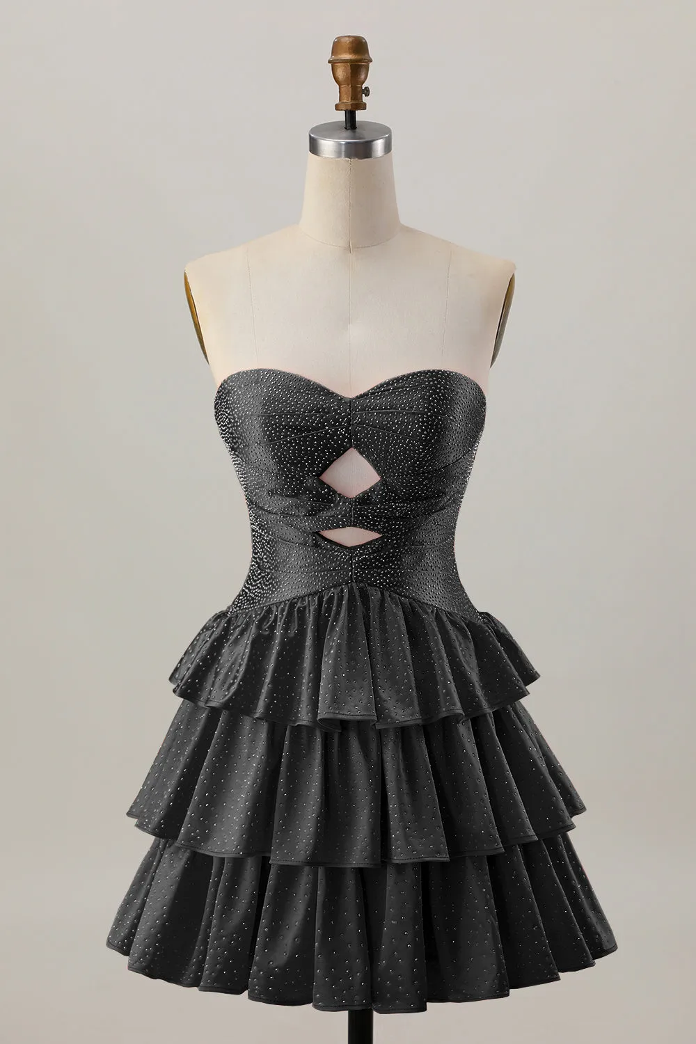 Navy A Line Strapless Tiered Cut Out Short Homecoming Dress with Beading sold by Wedtrend product image thumbnail 3