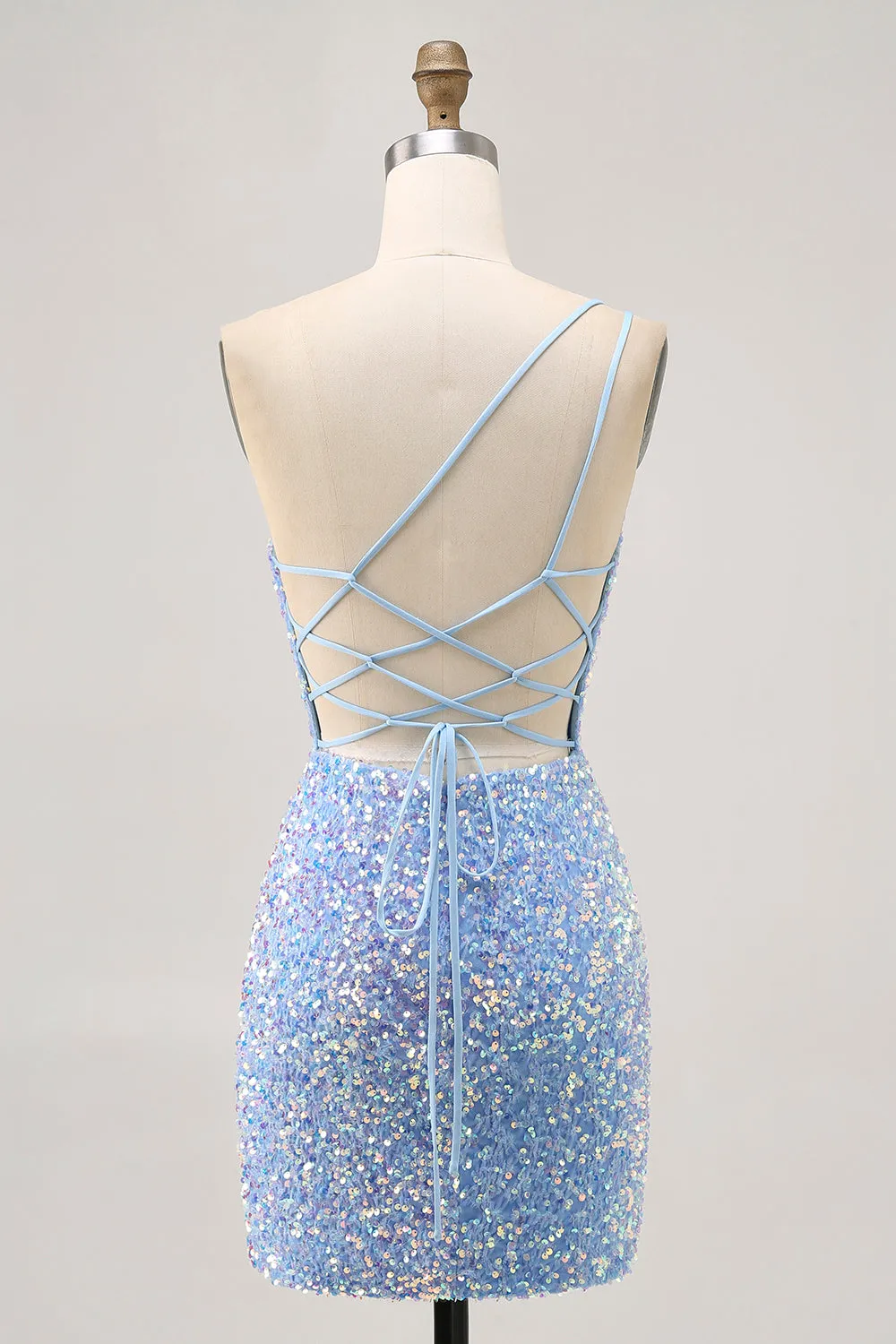 Sparkly Blue Bodycon One Shoulder Short Homecoming Dress with Slit sold by Wedtrend product image thumbnail 2