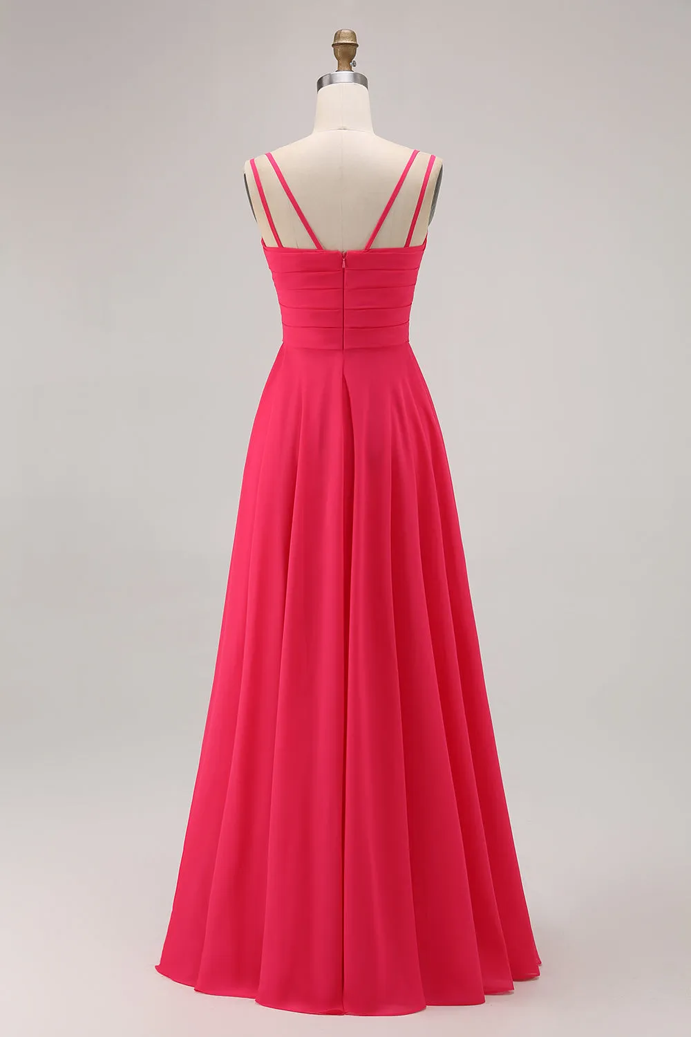 Hot Pink Cowl Neck A Line Chiffon Long Bridesmaid Dress with Slit sold by Wedtrend product image thumbnail 2