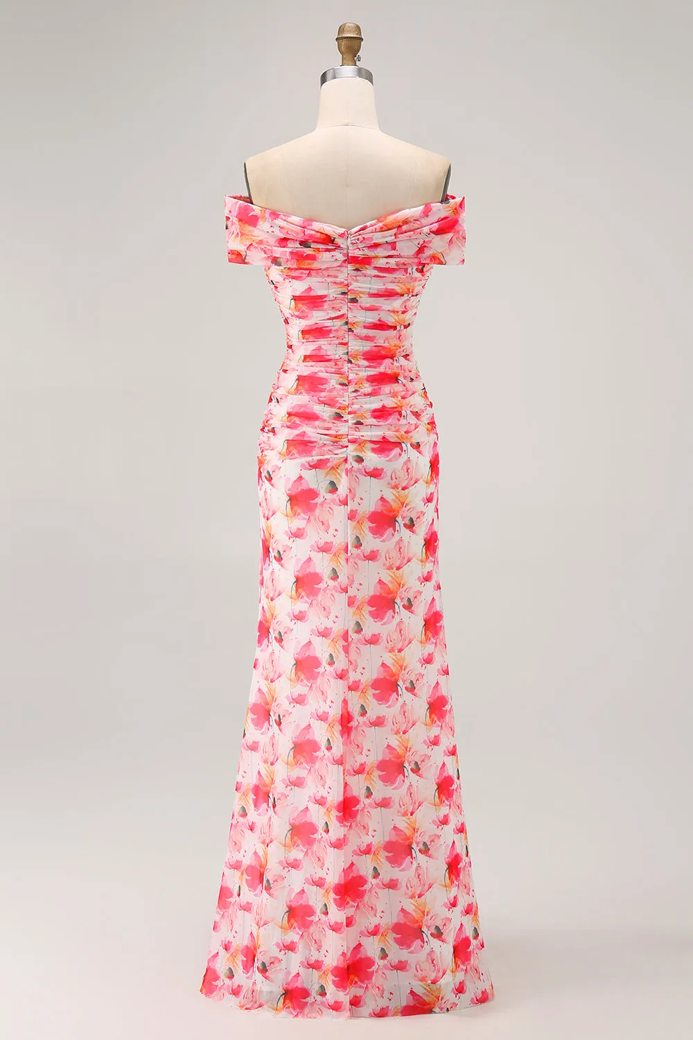 Pink Floral Mermaid Off The Shoulder Long Wedding Guest Dress sold by Wedtrend product image thumbnail 2