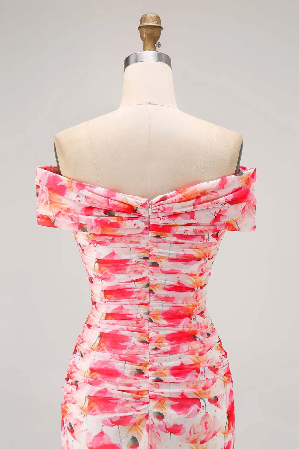 Pink Floral Mermaid Off The Shoulder Long Wedding Guest Dress sold by Wedtrend product image thumbnail 5