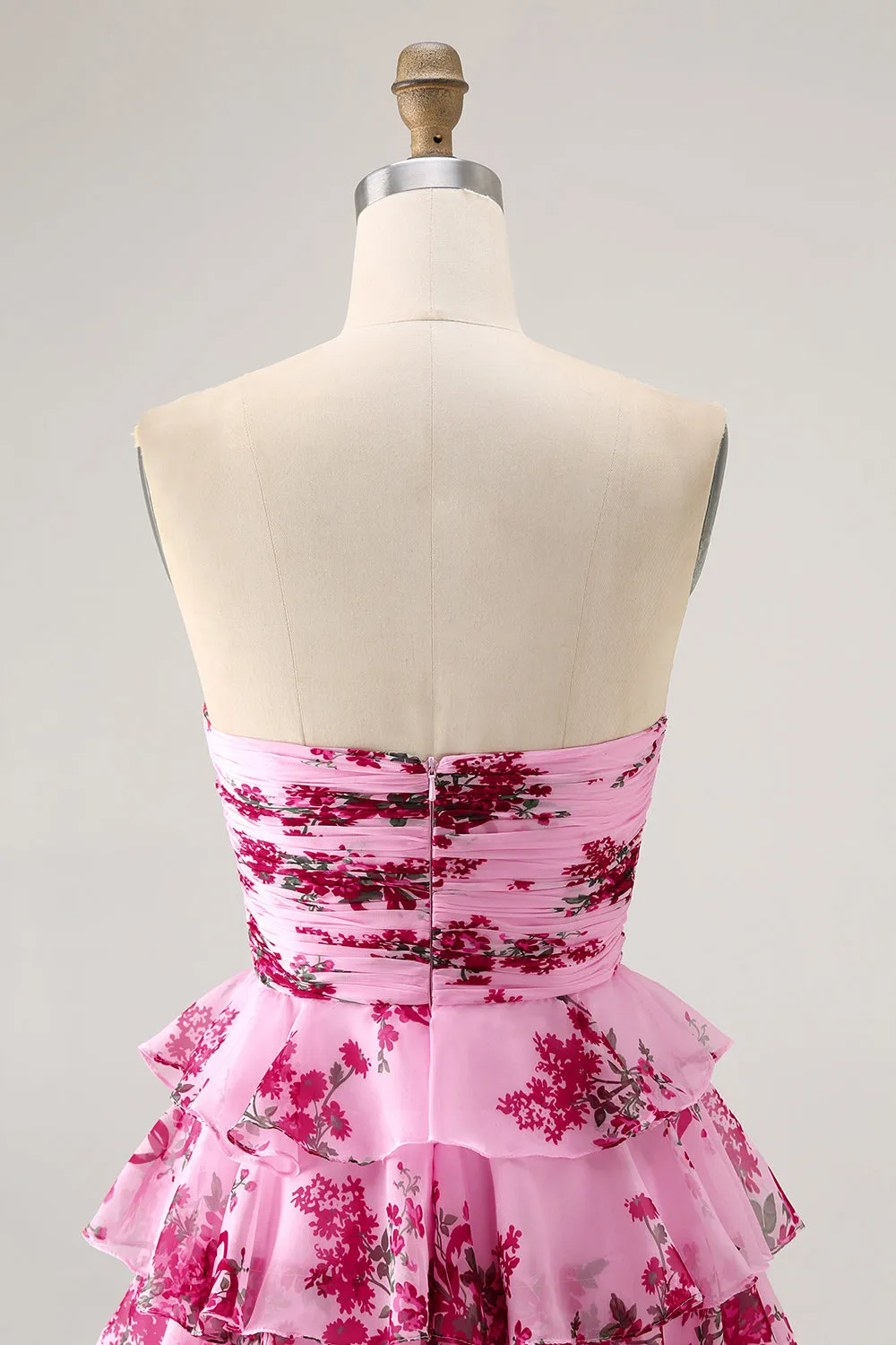 Strapless Pink Flower A-line Tiered Short Homecoming Dress with Bow sold by Wedtrend product image thumbnail 5