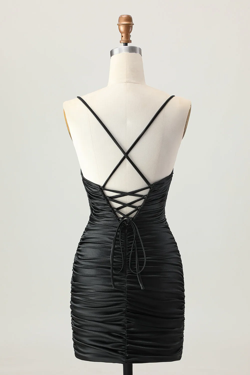 Black Spaghetti Straps Cut Out Ruched Tight Short Homecoming Dress sold by Wedtrend product image thumbnail 2