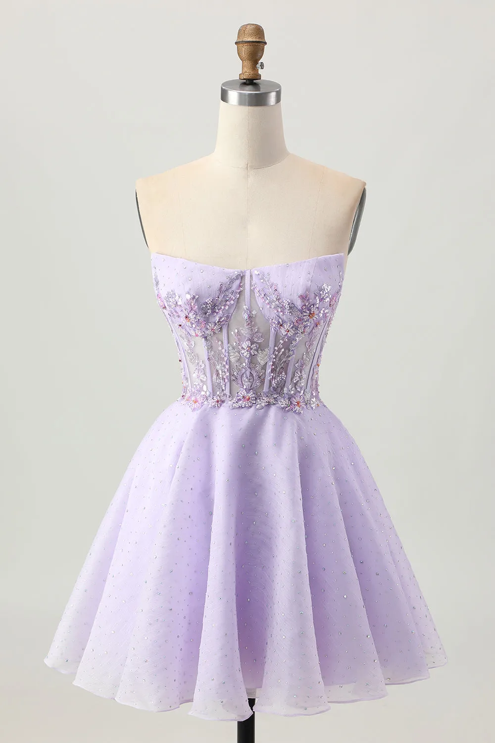 Sparkly Lilac A Line Strapless Beaded Sequins Short Homecoming Dress sold by Wedtrend