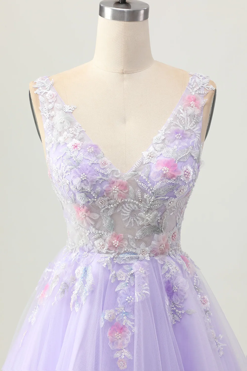 Sparkly Lilac A Line Sequins Beaded Applique Short Homecoming Dress with Pearls sold by Wedtrend product image thumbnail 4