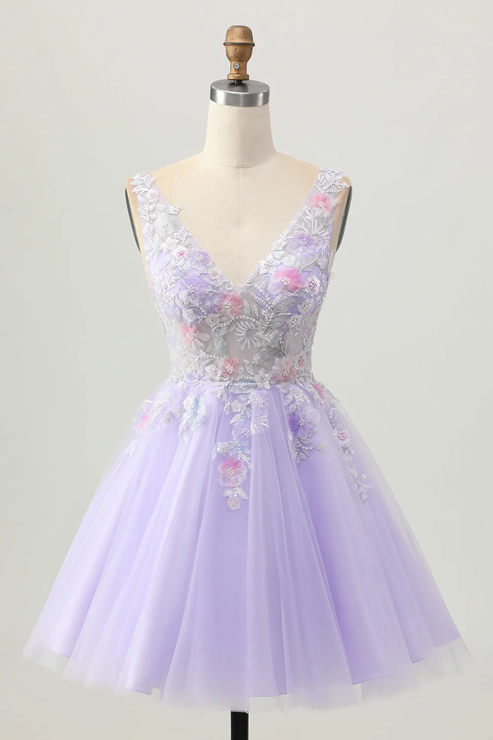 Sparkly Lilac A Line Sequins Beaded Applique Short Homecoming Dress with Pearls sold by Wedtrend