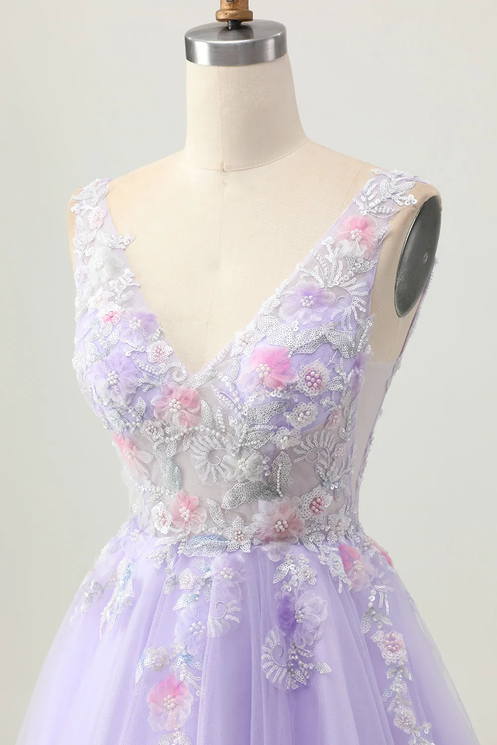 Sparkly Lilac A Line Sequins Beaded Applique Short Homecoming Dress with Pearls sold by Wedtrend product image thumbnail 5