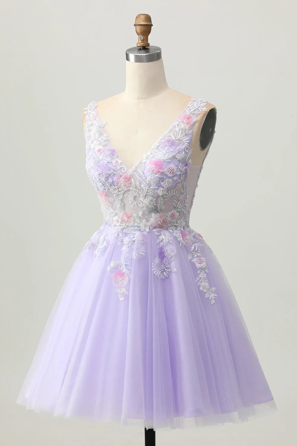 Sparkly Lilac A Line Sequins Beaded Applique Short Homecoming Dress with Pearls sold by Wedtrend product image thumbnail 3