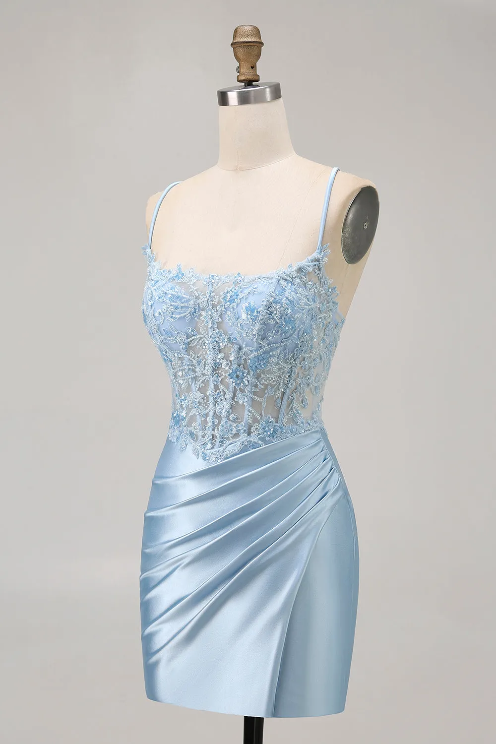 Blue Bodycon Sequins Corset Beaded Homecoming Dress with Appliques sold by Wedtrend product image thumbnail 3