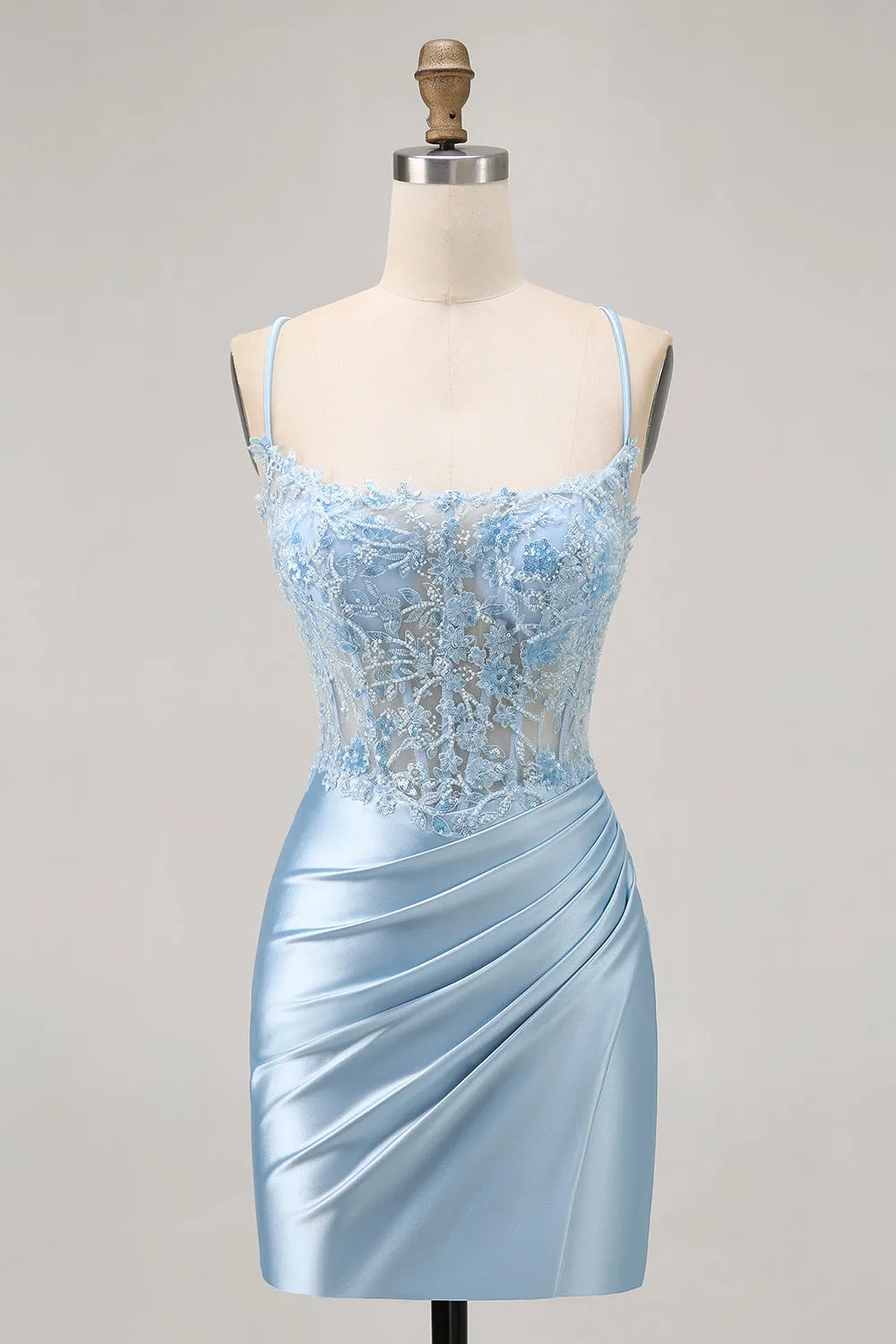 Blue Bodycon Sequins Corset Beaded Homecoming Dress with Appliques sold by Wedtrend