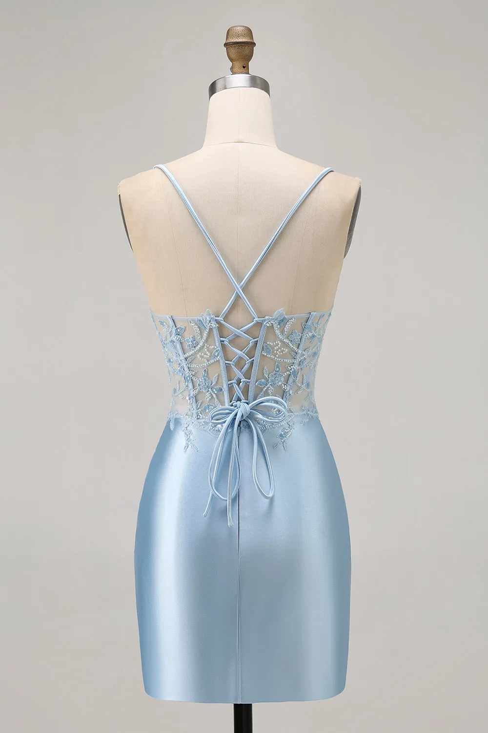Blue Bodycon Sequins Corset Beaded Homecoming Dress with Appliques sold by Wedtrend product image thumbnail 2