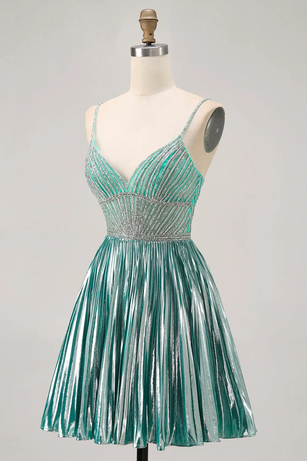 Sparkly Green A Line Metallic Satin Sequins Short Homecoming Dress sold by Wedtrend product image thumbnail 3