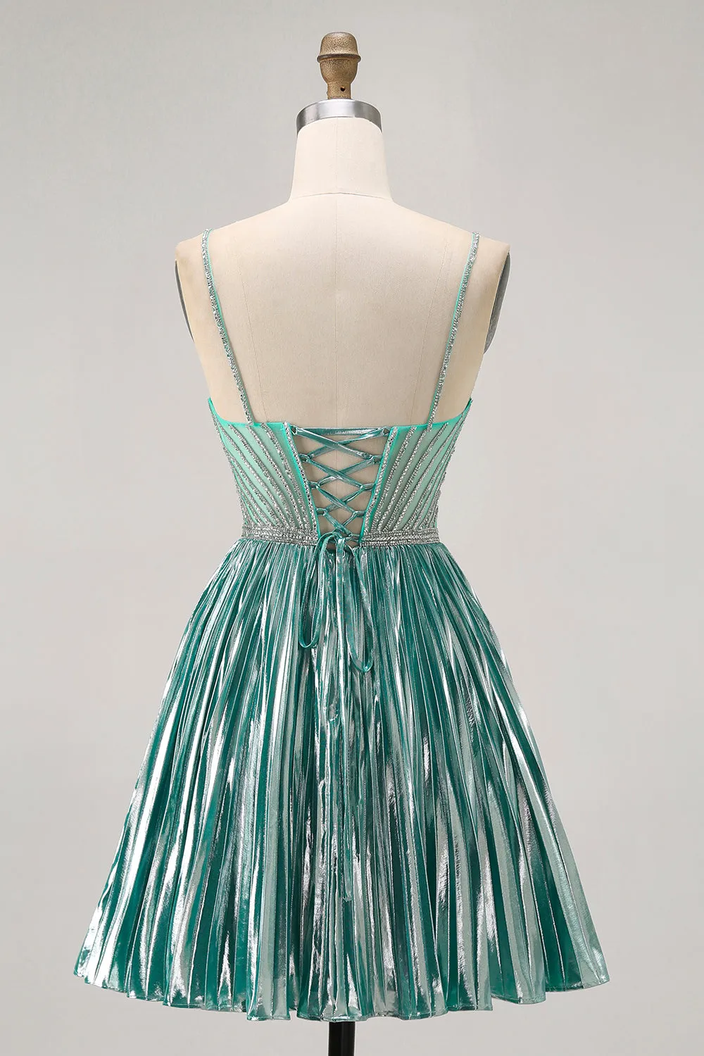 Sparkly Green A Line Metallic Satin Sequins Short Homecoming Dress sold by Wedtrend product image thumbnail 2